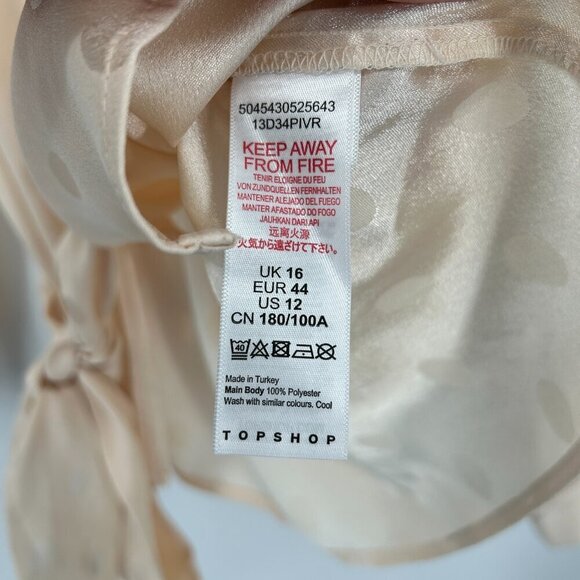 NWT TOPSHOP Flawed Blush Cream Jacquard Polka Dot Belted Button Up Blouse 12 - Picture 7 of 8